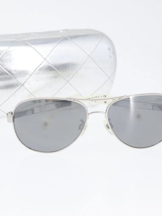 CHANEL Sunglasses metal Silver CC Auth ka2965